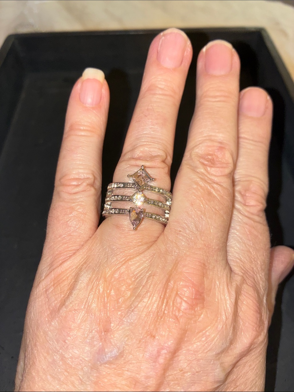 Silver Multi-Band Crystal Statement Ring in White